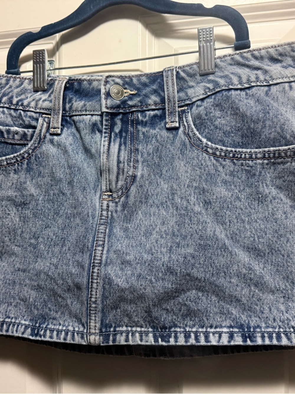 Hollister Curvy Low-Rise Denim Mini Skirt in Light Blue